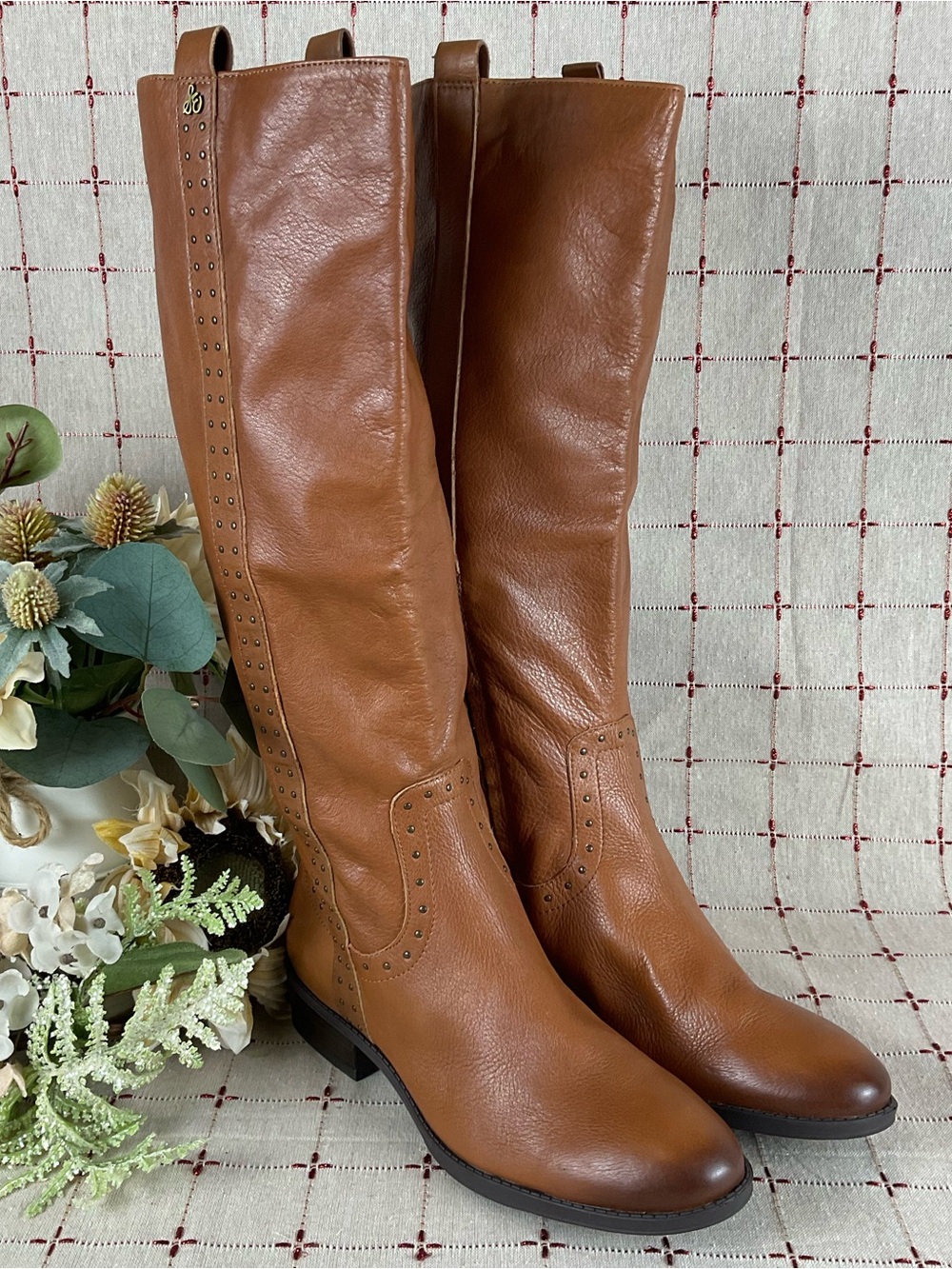 Sam Edelman Prina Studded Soft Brown Leather Knee High Riding Boots Sz 8.5 NWOB
